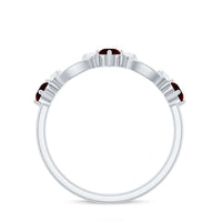 Natural Red Garnet Diamond Half Eternity Ring for Anniversary