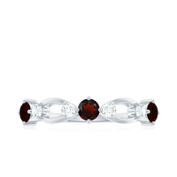 Natural Red Garnet Diamond Half Eternity Ring for Anniversary