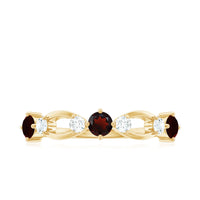 Natural Red Garnet Diamond Half Eternity Ring for Anniversary