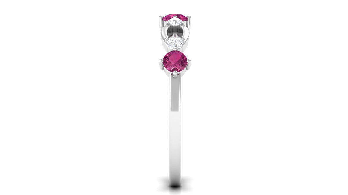 Pink Tourmaline and Diamond Minimal Eternity Anniversary Band Ring