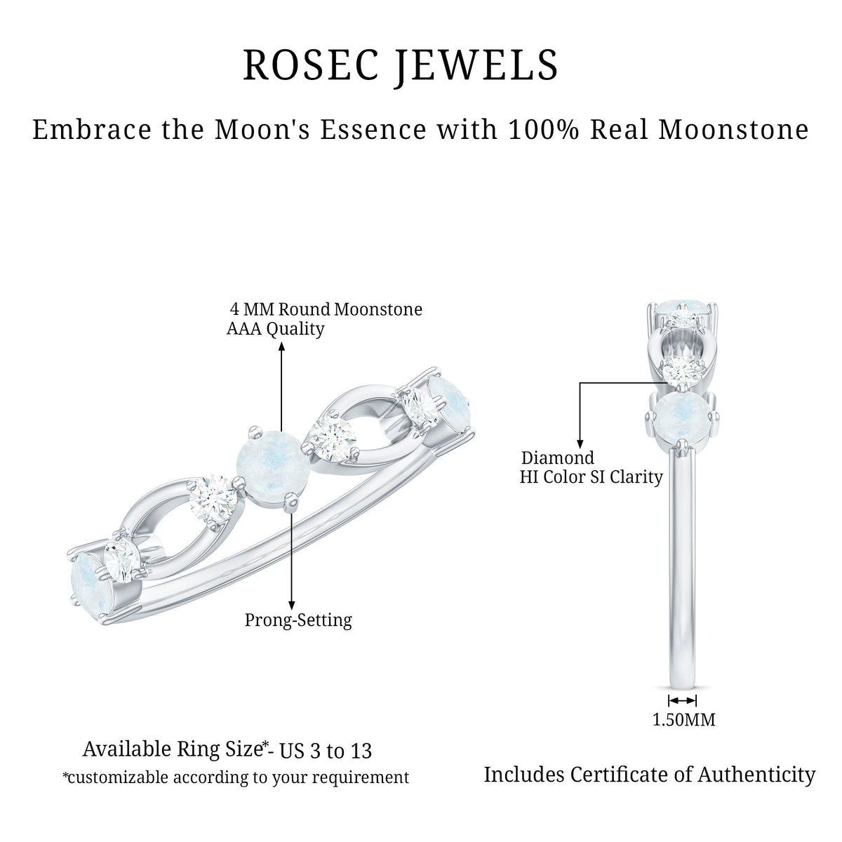 Minimal Promise Ring with Moonstone and Diamond