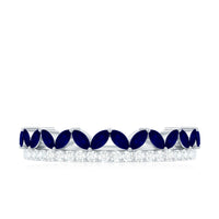 Real Marquise Blue Sapphire Half Eternity Ring with Diamond