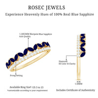 Real Marquise Blue Sapphire Half Eternity Ring with Diamond