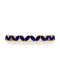 Real Marquise Blue Sapphire Half Eternity Ring with Diamond