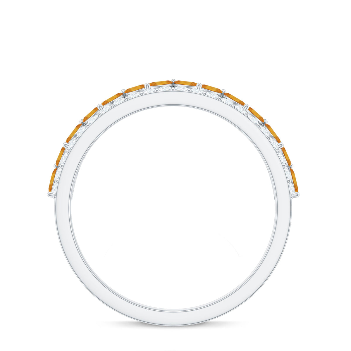Certified Real Citrine Half Eternity Ring with Diamond