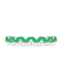 Real Marquise Emerald Half Eternity Wedding Band with Diamond