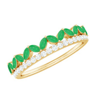 Real Marquise Emerald Half Eternity Wedding Band with Diamond