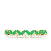 Real Marquise Emerald Half Eternity Wedding Band with Diamond