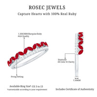 Natural Marquise Ruby Half Eternity Anniversary Ring with Diamond
