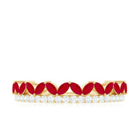 Natural Marquise Ruby Half Eternity Anniversary Ring with Diamond