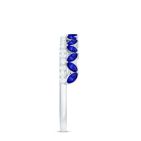 Certified Marquise Lab Grown Blue Sapphire Half Eternity Ring with Diamond