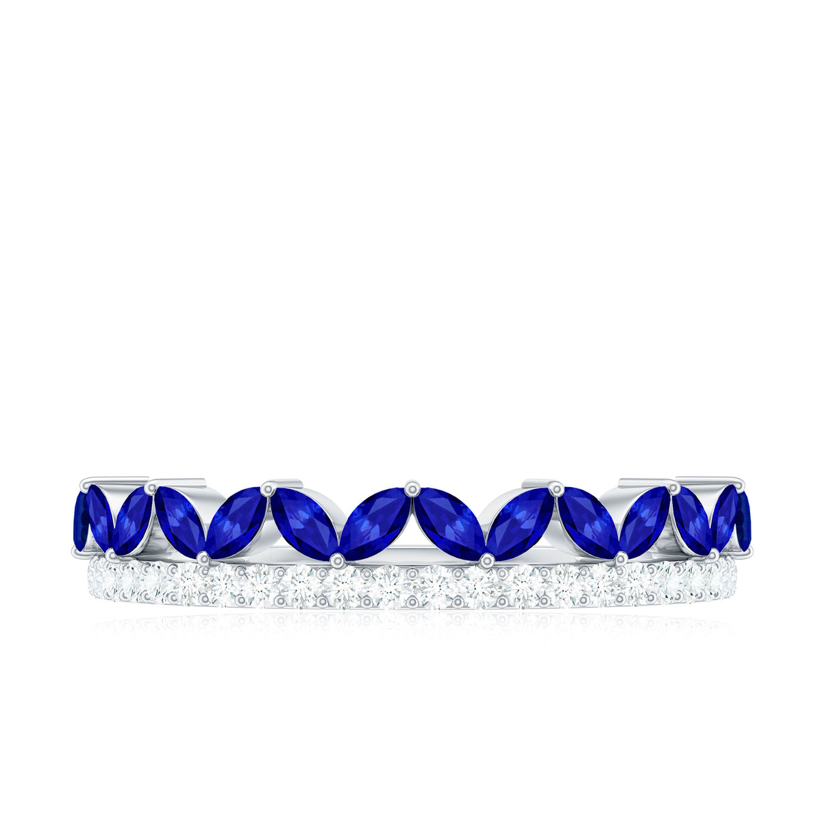 Certified Marquise Lab Grown Blue Sapphire Half Eternity Ring with Diamond