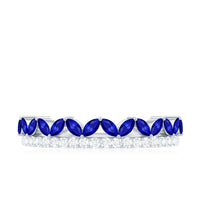 Certified Marquise Lab Grown Blue Sapphire Half Eternity Ring with Diamond