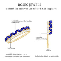 Certified Marquise Lab Grown Blue Sapphire Half Eternity Ring with Diamond