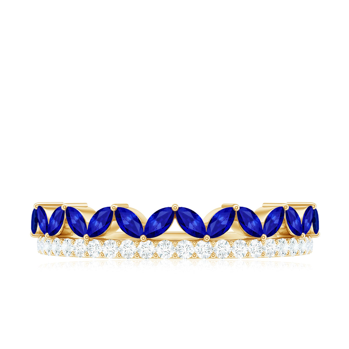 Certified Marquise Lab Grown Blue Sapphire Half Eternity Ring with Diamond