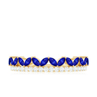 Certified Marquise Lab Grown Blue Sapphire Half Eternity Ring with Diamond