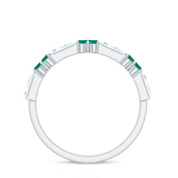 Certified Lab Grown Emerald Half Eternity Anniversary Ring with Moissanite