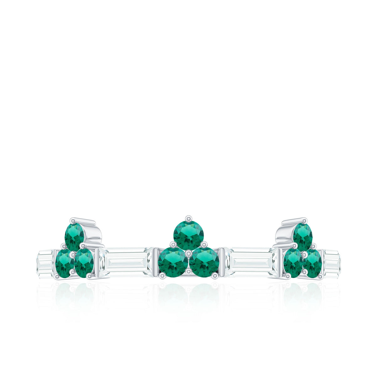 Certified Lab Grown Emerald Half Eternity Anniversary Ring with Moissanite