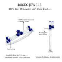 Certified Lab Blue Sapphire Half Eternity Anniversary Ring with Moissanite