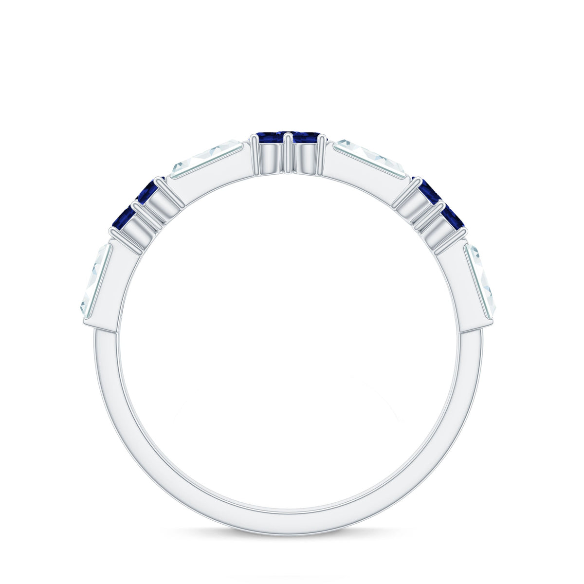 Certified Lab Blue Sapphire Half Eternity Anniversary Ring with Moissanite