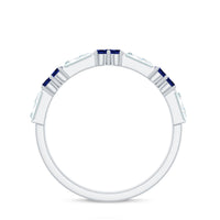 Certified Lab Blue Sapphire Half Eternity Anniversary Ring with Moissanite