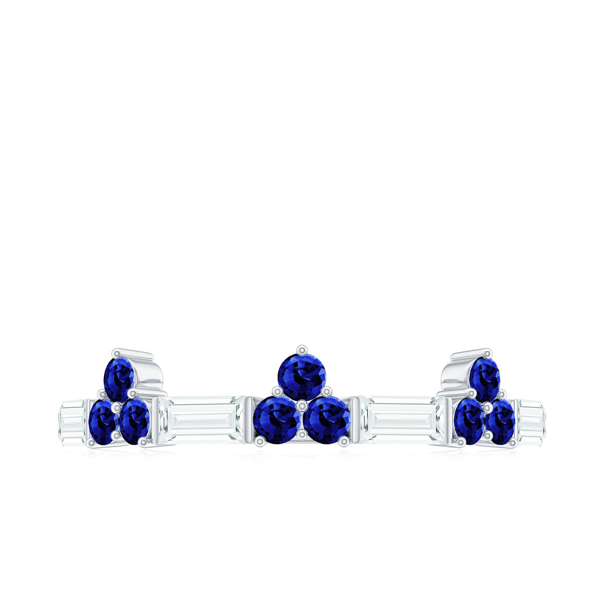 Certified Lab Blue Sapphire Half Eternity Anniversary Ring with Moissanite