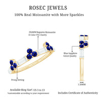 Certified Lab Blue Sapphire Half Eternity Anniversary Ring with Moissanite