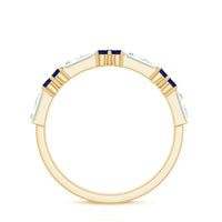 Certified Lab Blue Sapphire Half Eternity Anniversary Ring with Moissanite