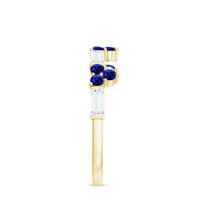 Certified Lab Blue Sapphire Half Eternity Anniversary Ring with Moissanite