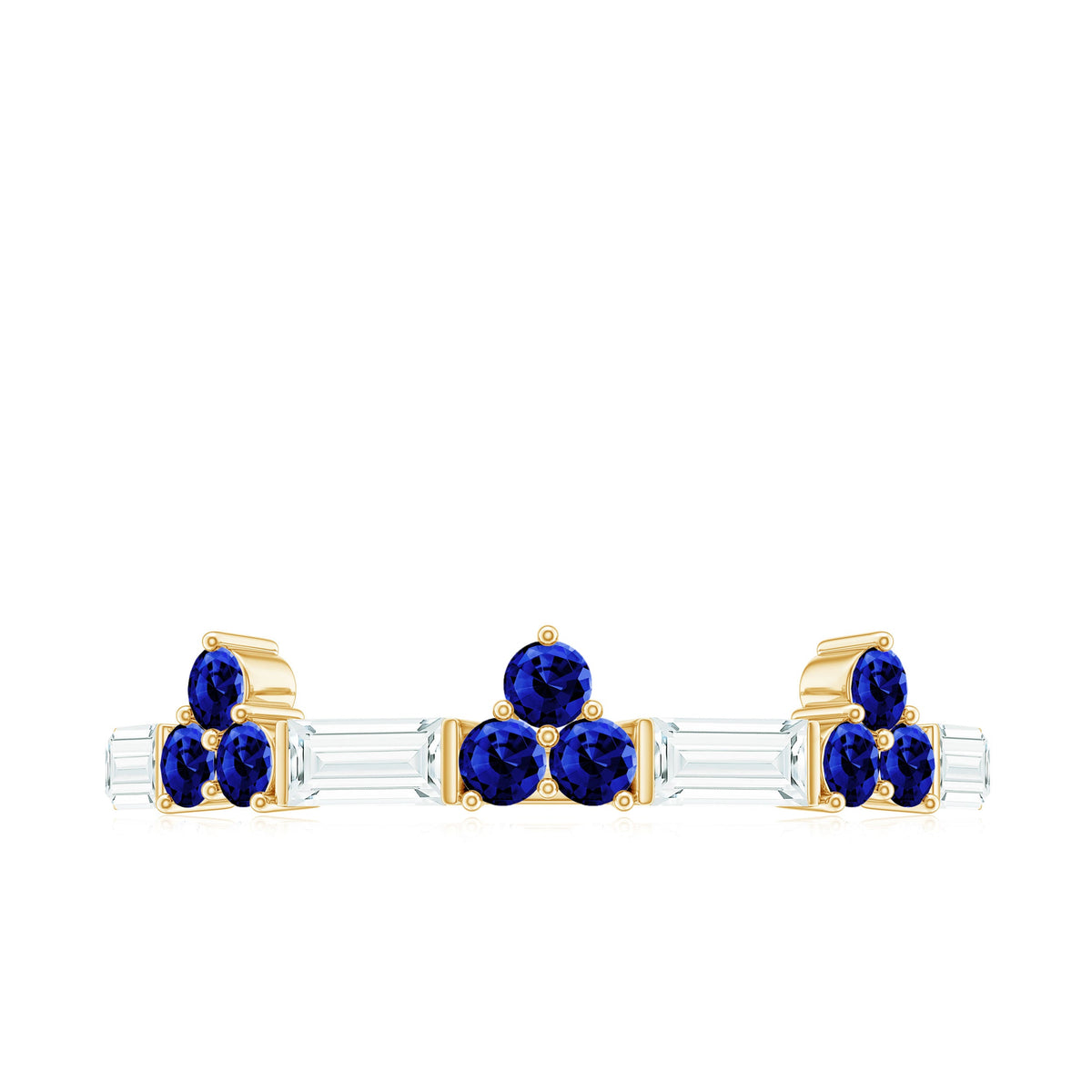 Certified Lab Blue Sapphire Half Eternity Anniversary Ring with Moissanite