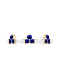 Certified Lab Blue Sapphire Half Eternity Anniversary Ring with Moissanite