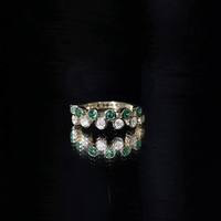 Bezel Set Lab Grown Emerald and Diamond Half Eternity Ring