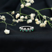 Bezel Set Lab Grown Emerald and Diamond Half Eternity Ring