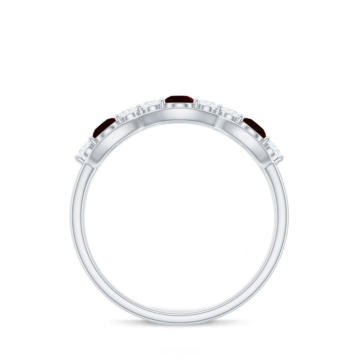 Natural Garnet Half Eternity Ring with Diamond