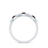 Natural Garnet Half Eternity Ring with Diamond