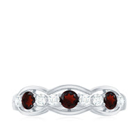 Natural Garnet Half Eternity Ring with Diamond