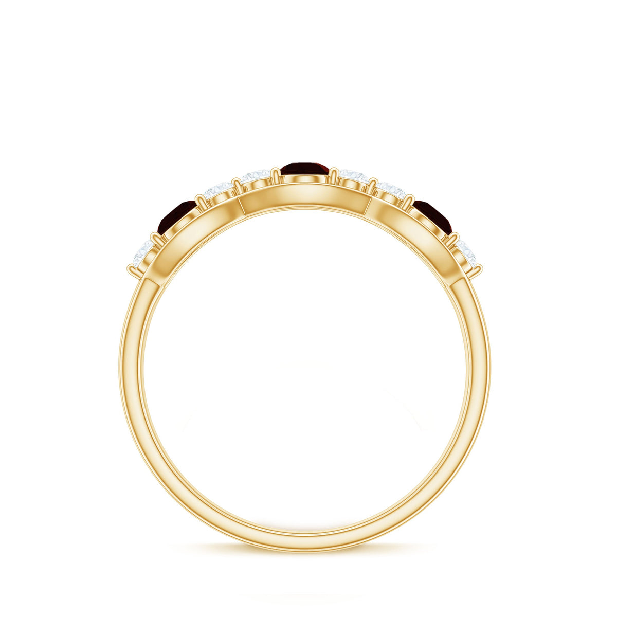 Natural Garnet Half Eternity Ring with Diamond