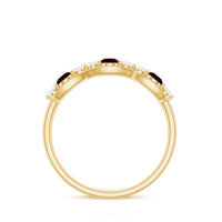 Natural Garnet Half Eternity Ring with Diamond