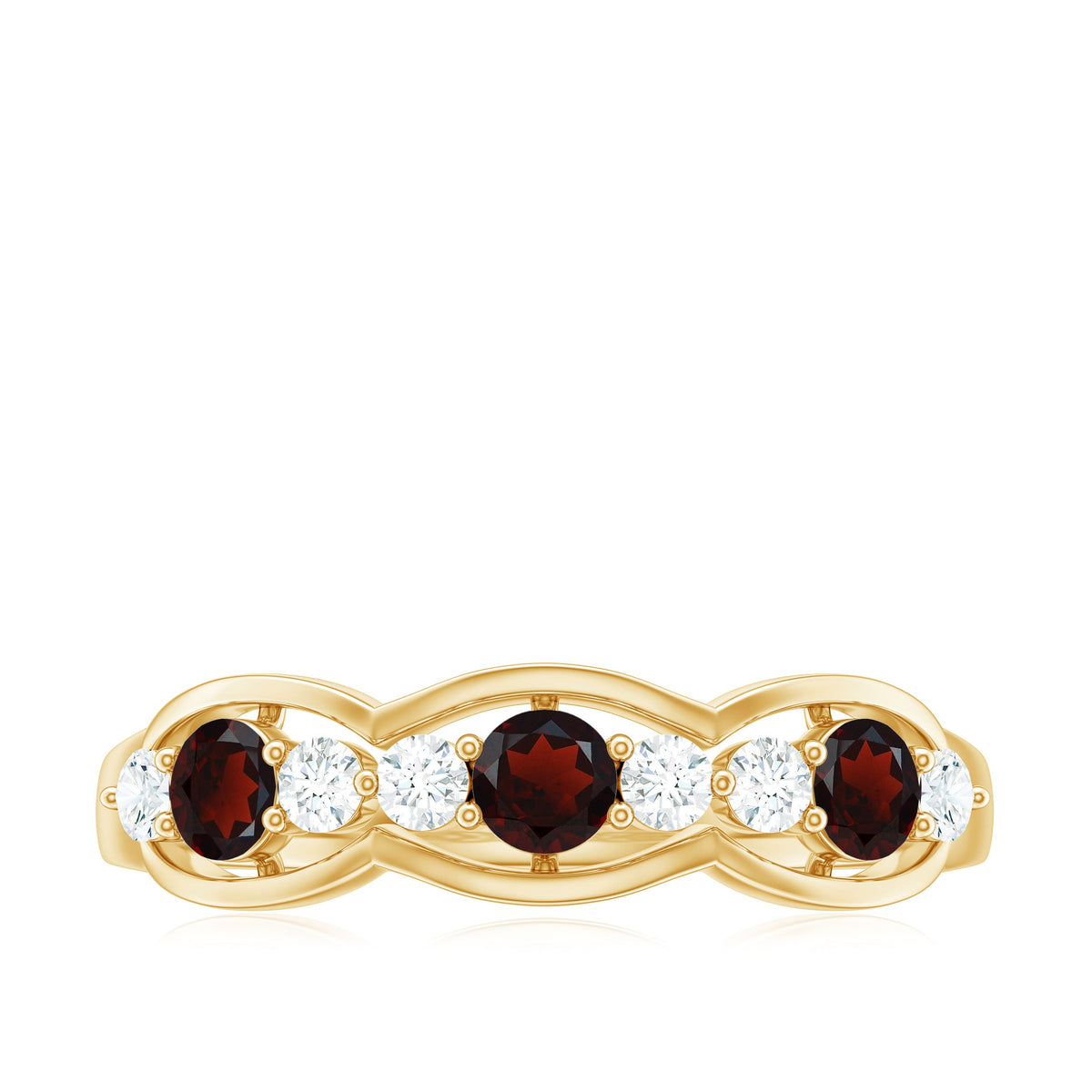 Natural Garnet Half Eternity Ring with Diamond