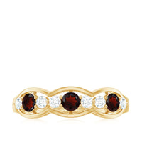 Natural Garnet Half Eternity Ring with Diamond