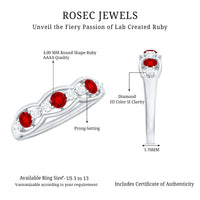 Round Shape Certified Created Ruby and Diamond Anniversary Ring
