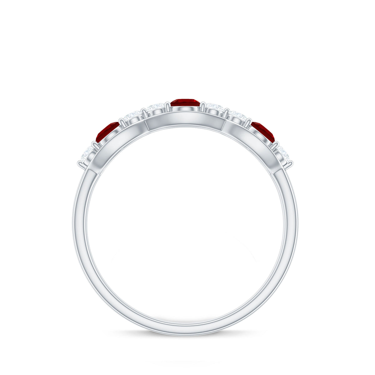 Round Shape Certified Created Ruby and Diamond Anniversary Ring