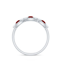 Round Shape Certified Created Ruby and Diamond Anniversary Ring