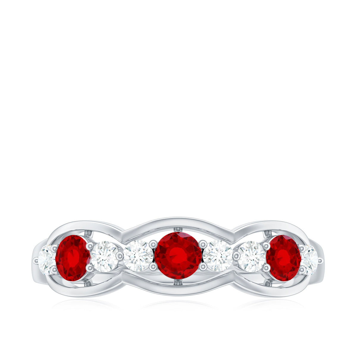 Round Shape Certified Created Ruby and Diamond Anniversary Ring