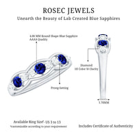 Certified Lab Grown Blue Sapphire Half Eternity Ring with Diamond