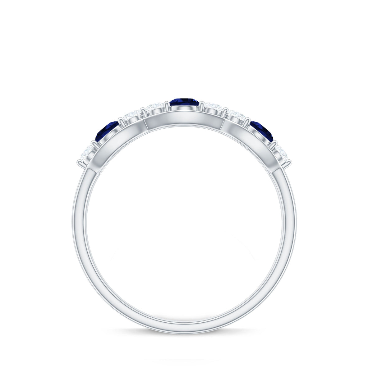 Certified Lab Grown Blue Sapphire Half Eternity Ring with Diamond