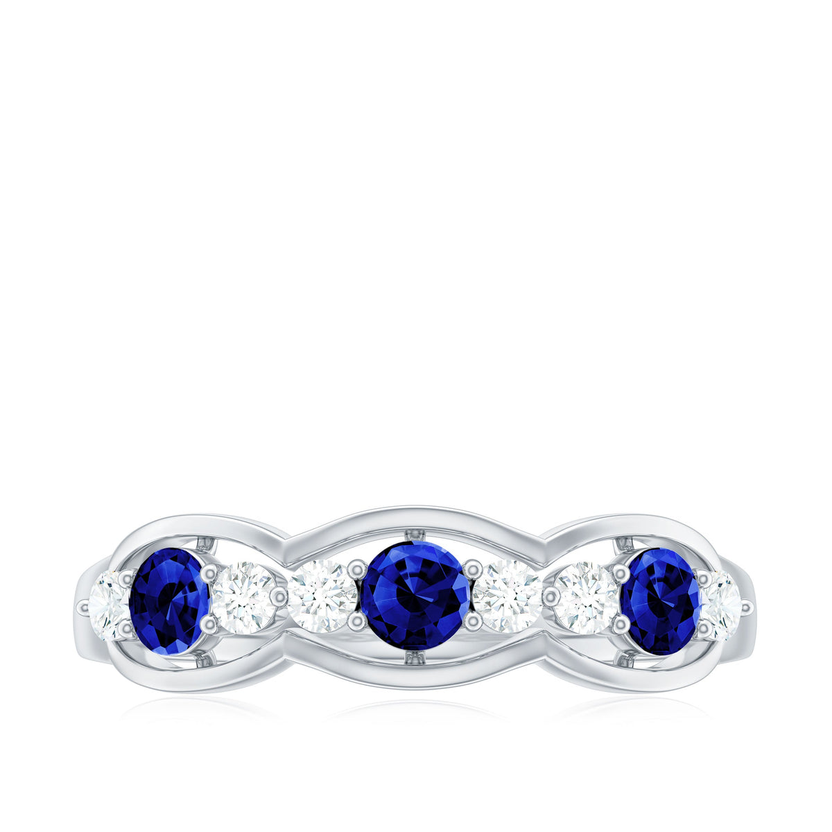 Certified Lab Grown Blue Sapphire Half Eternity Ring with Diamond
