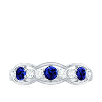 Certified Lab Grown Blue Sapphire Half Eternity Ring with Diamond