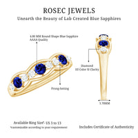 Certified Lab Grown Blue Sapphire Half Eternity Ring with Diamond