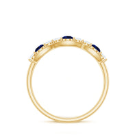 Certified Lab Grown Blue Sapphire Half Eternity Ring with Diamond